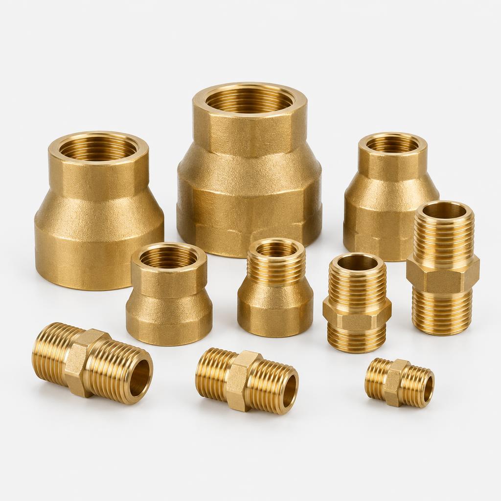 Brass reducer and nipple assortment — illustrative product image