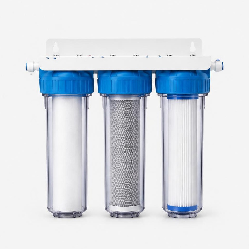 Three-stage whole-home water filter — illustrative product image