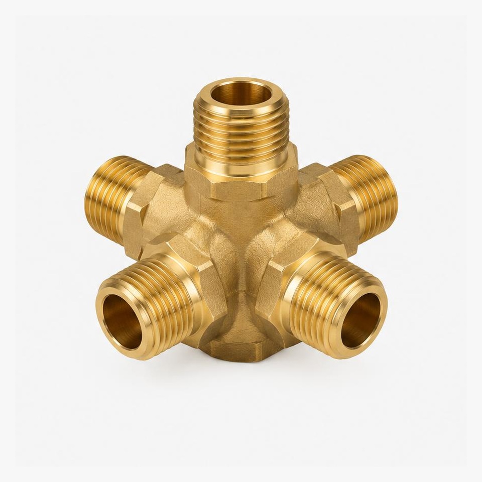 Five-way brass pump connector — illustrative product image