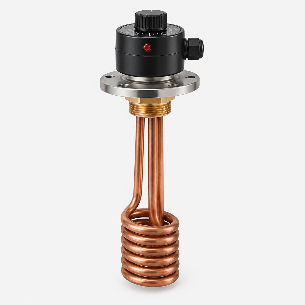 Immersion heating element with thermostat — illustrative product image