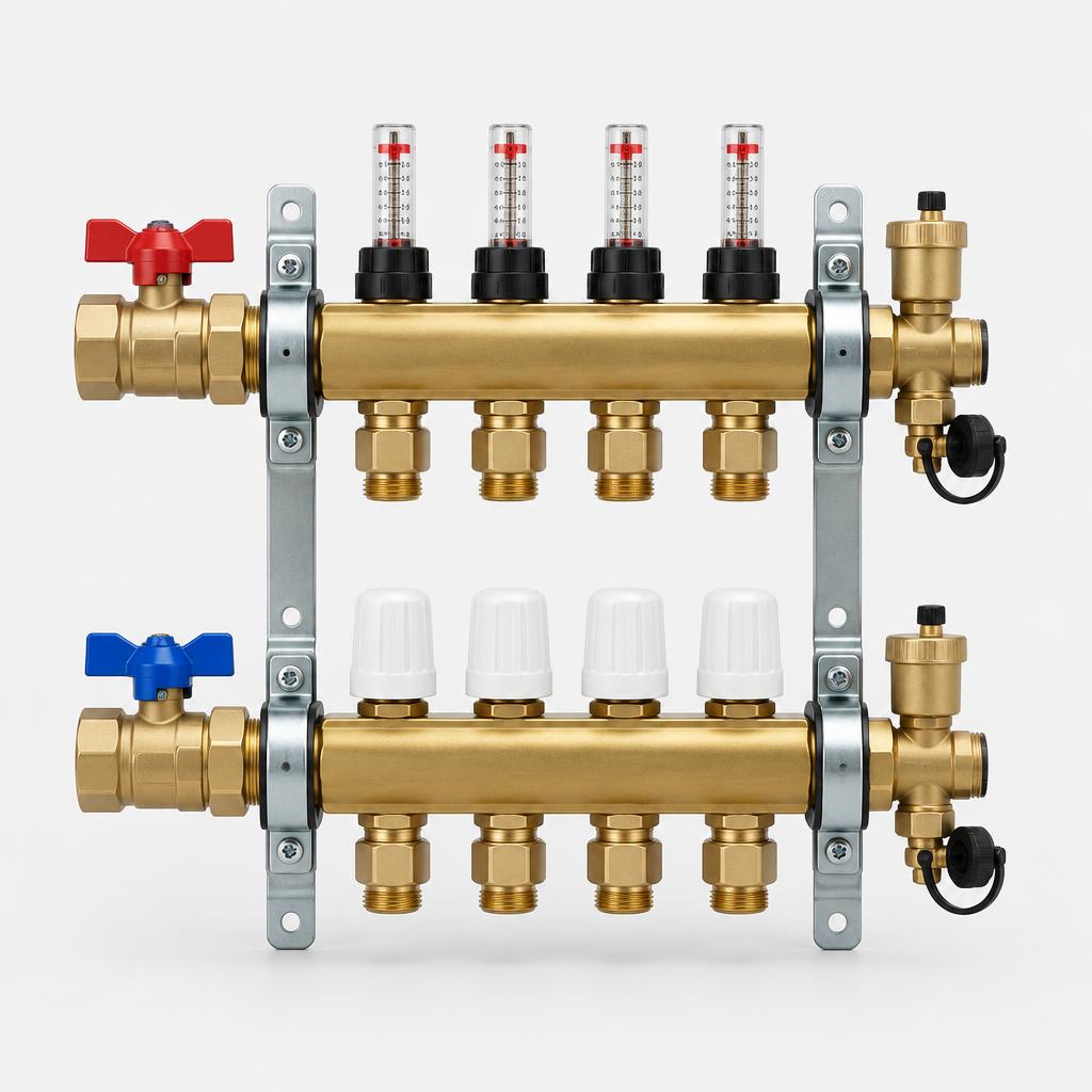 Hydronic heating manifold 4 circuits — illustrative product image