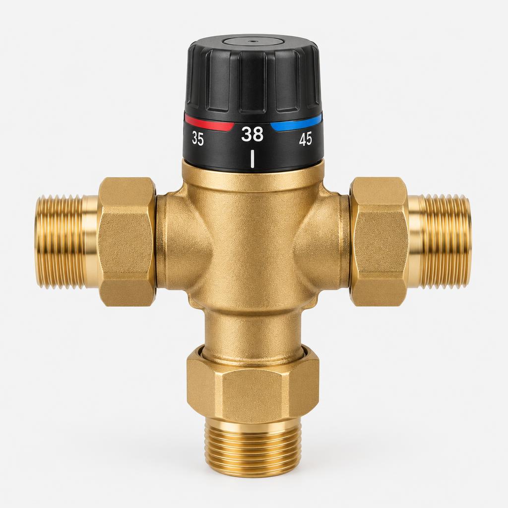 Thermostatic scald-protection mixing valve — illustrative product image