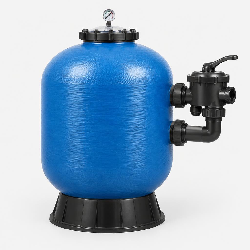 Side-mount sand filter for pools — illustrative product image