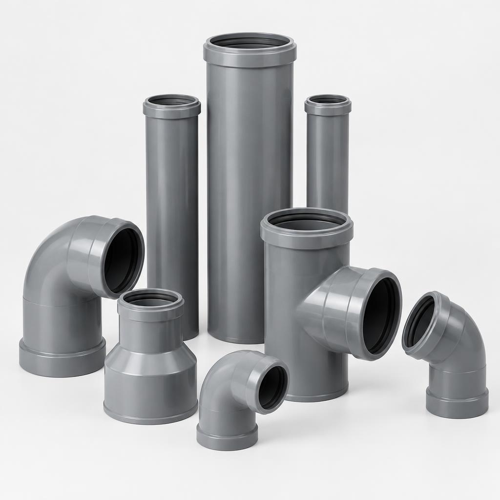 PVC waste pipe and fittings — illustrative product image