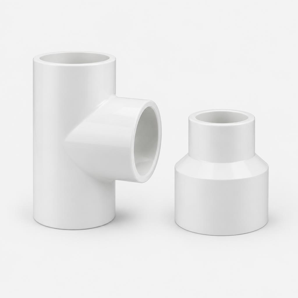 PVC tee and reducing fitting — illustrative product image