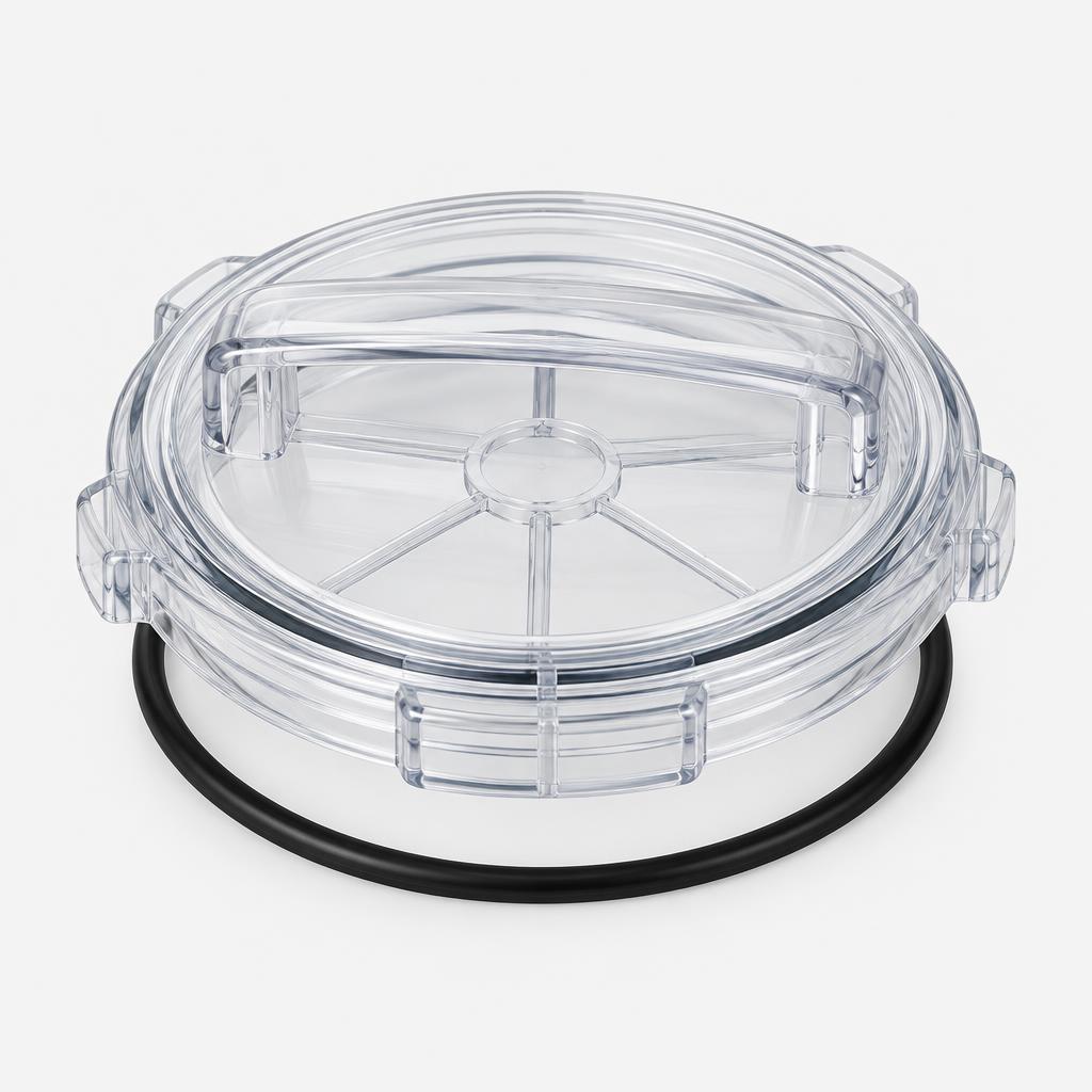 Transparent pump strainer lid — illustrative product image