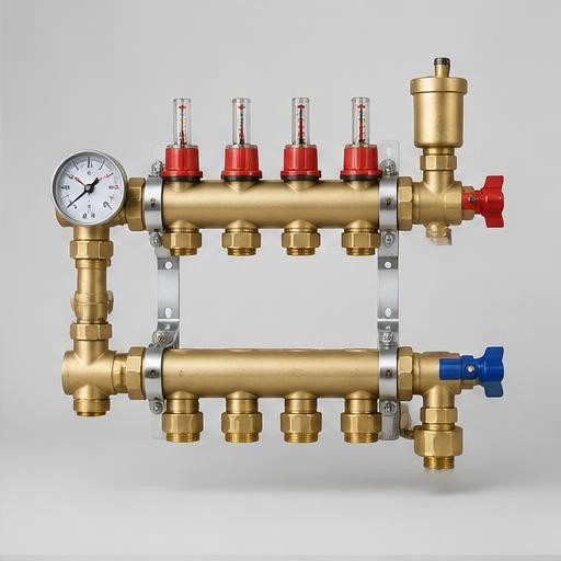 Illustrative heating manifold and distribution components