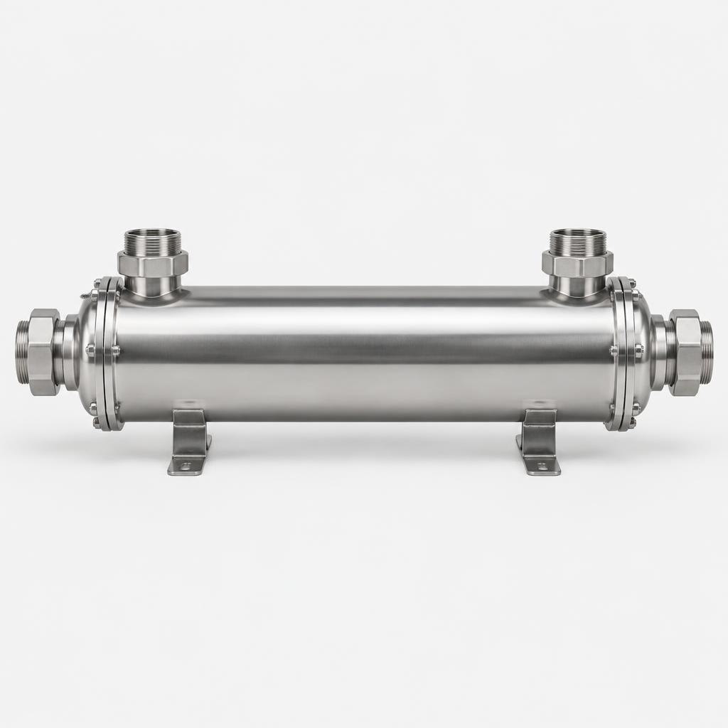 Stainless steel pool heat exchanger — illustrative product image